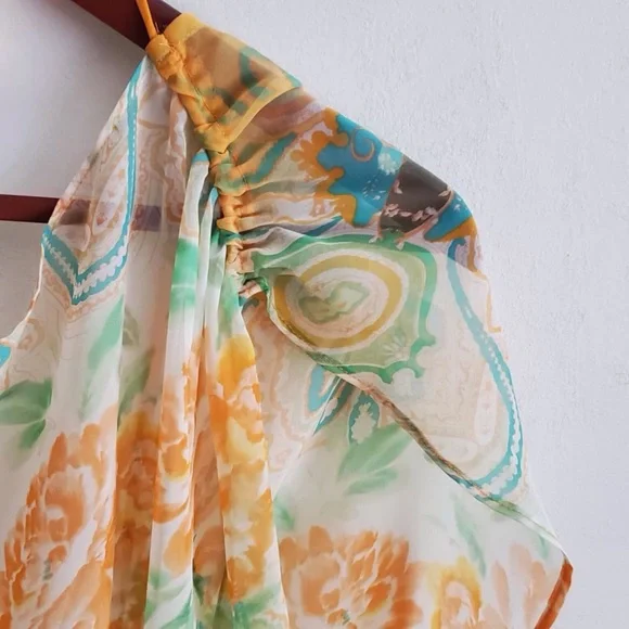 Free People Floral & Paisley Tunic Top V-Back Beach Cover Up w/Cinched Waist - Picture 3 of 8